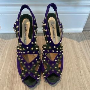 Brian Atwood Gold spiked suede heels